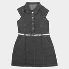 Girls' Grey Shirt Style Belted Frock, हल्का ग्रे, small