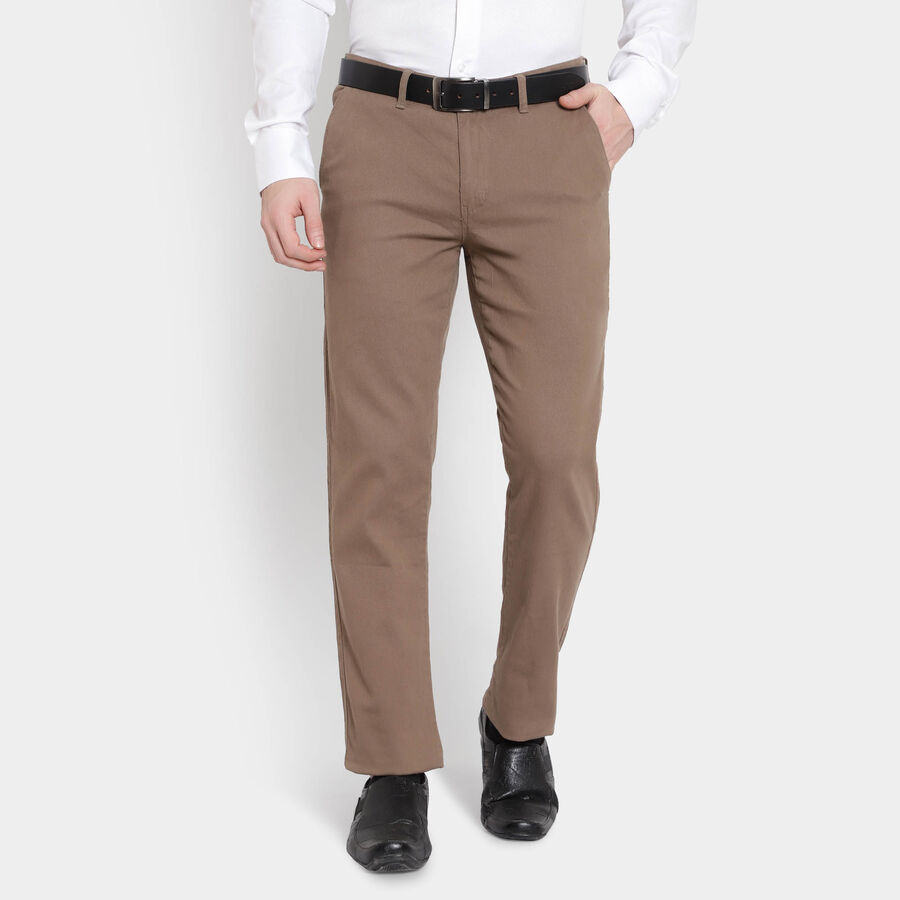 Solid Cross Pocket Trousers, Brown, large image number null
