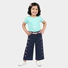 Girls' Navy Blue Wide Leg Heart Print Jeans, Dark Blue, small