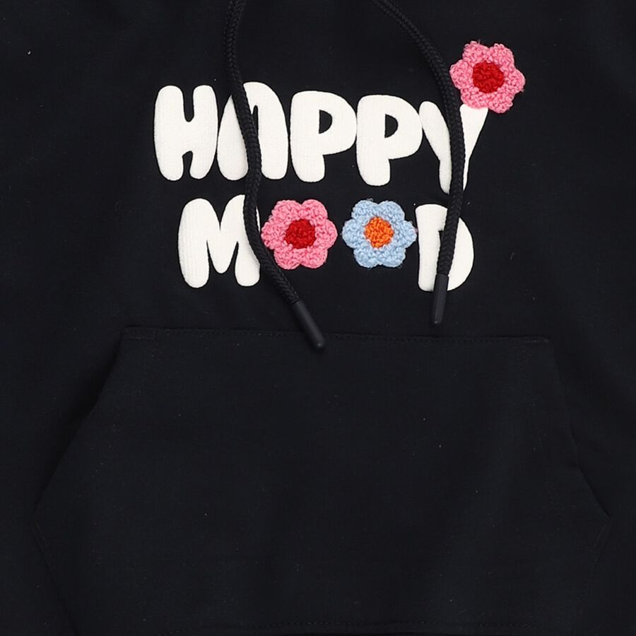 Girls Deep Midnight Navy Blue Hooded Neck Casual Sweatshirt, Navy Blue, large image number null