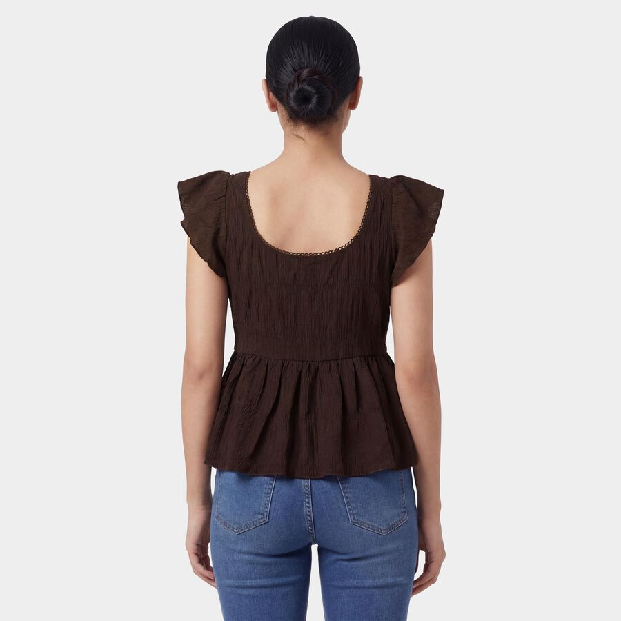 Women's Brown Mock Neck Minimalist Top, Brown, large