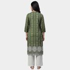 Women's Olive Notch Neck Textured Kurta, ओलिव, small