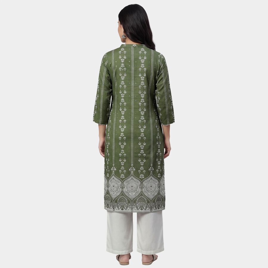 Women's Olive Notch Neck Textured Kurta, ओलिव, large