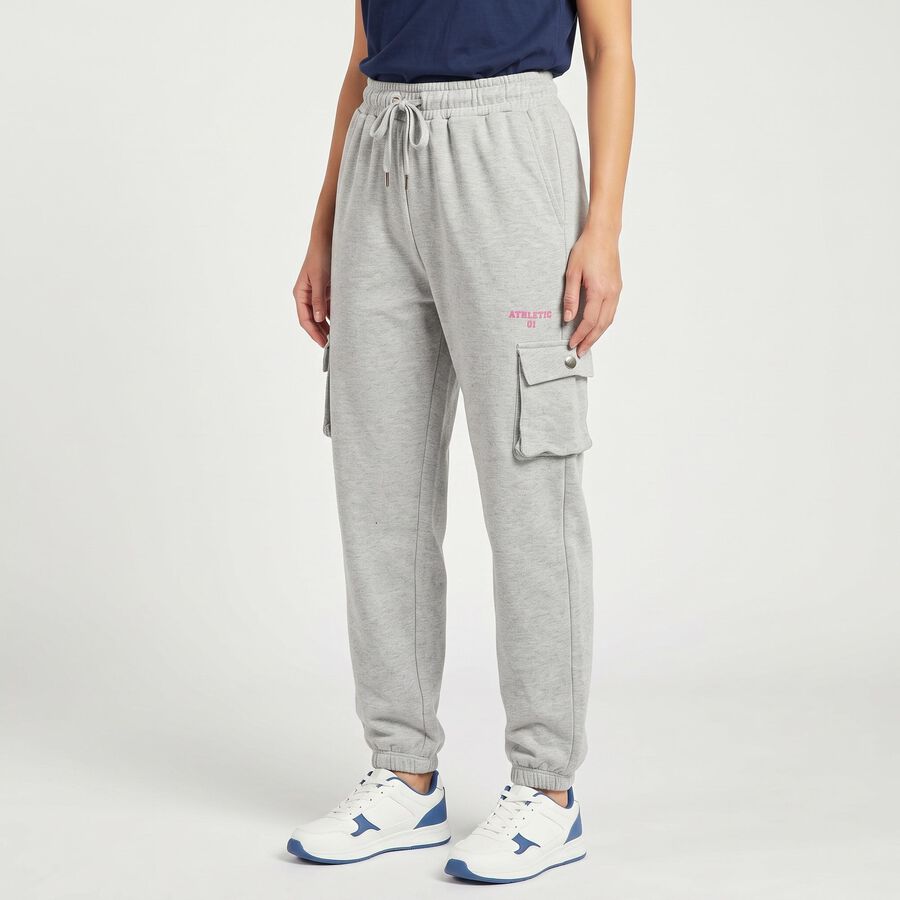Women's Grey Jogger Fit Cargo Track Pants, मिश्रित हल्का ग्रे, large