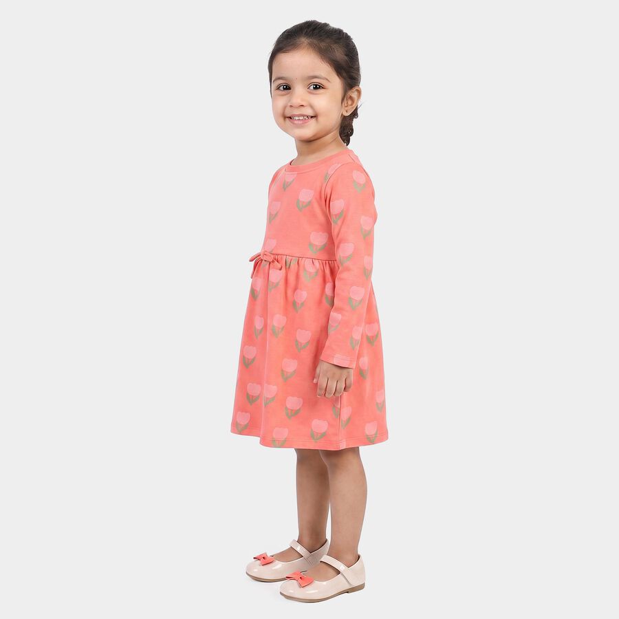 Girls' Coral Floral Printed Fit and Flare Frock, Coral, large