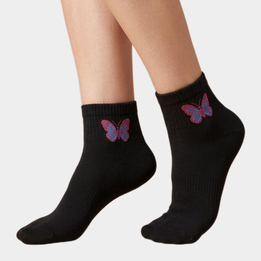 Women's Assorted Regular Fit Butterfly Print Pack of 3 Socks, चुनिंदा, large