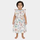 Girls' White Floral Printed Ruffled Frock, Off White, small