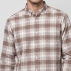 Men's Brown 100% Cotton Button-Down Collar Shirt, भूरा, small