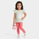 Girls Mint Green Cotton Round Neck Regular T-Shirt, Light Green, small