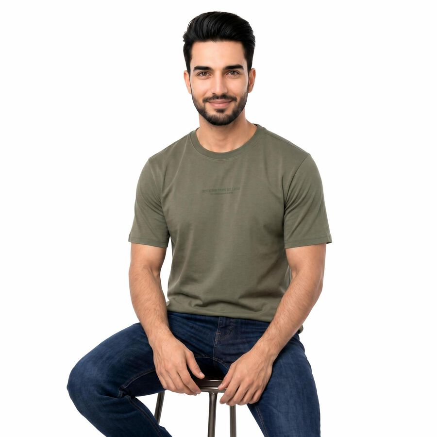 Men's Green Round Neck Regular T-Shirt, Light Green, large