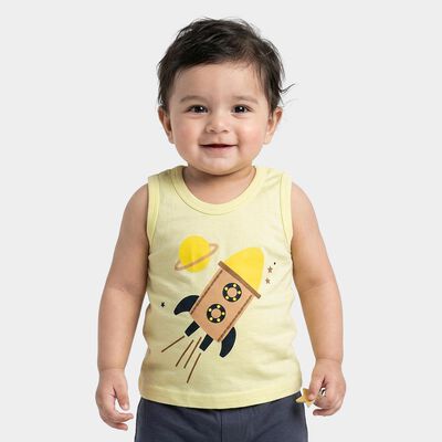 Infants Yellow Cotton Round Neck Casual Vest