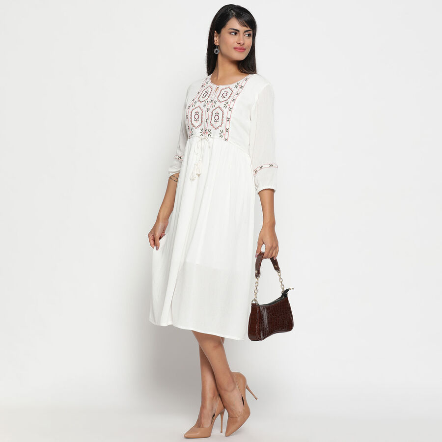Embroidered Calf Length Dress, सफ़ेद, large image number null