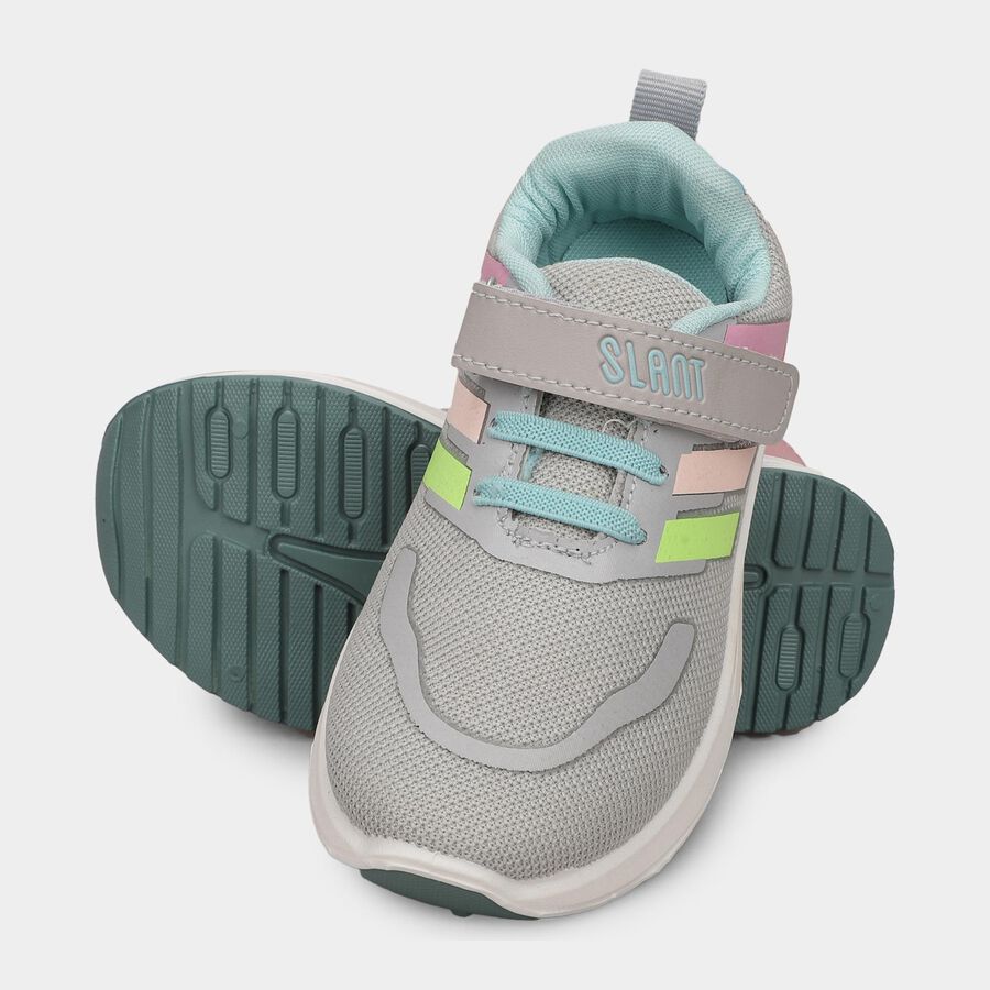 Girls Muted Sage Grey Velcro Casual Sneakers, Green, large image number null