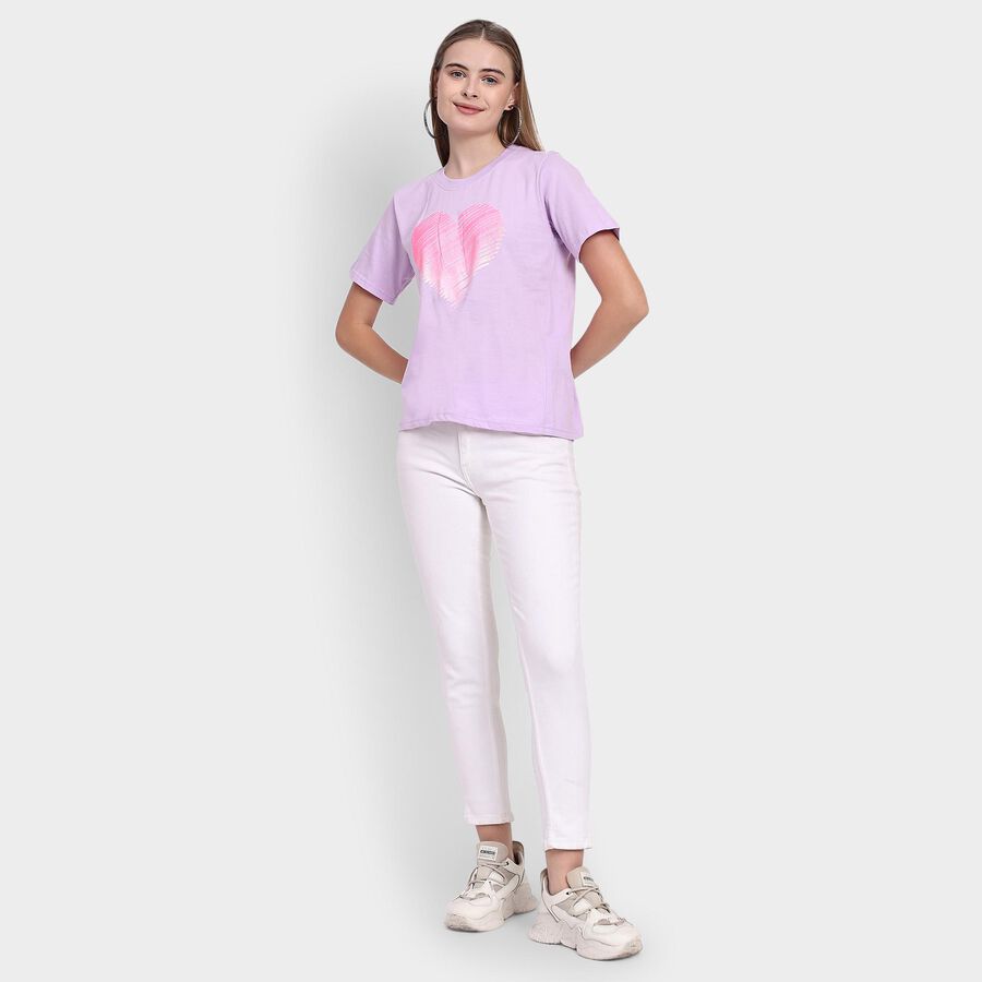 Ladies' 100% Cotton Round Neck T-Shirt , लाइलेक, large image number null