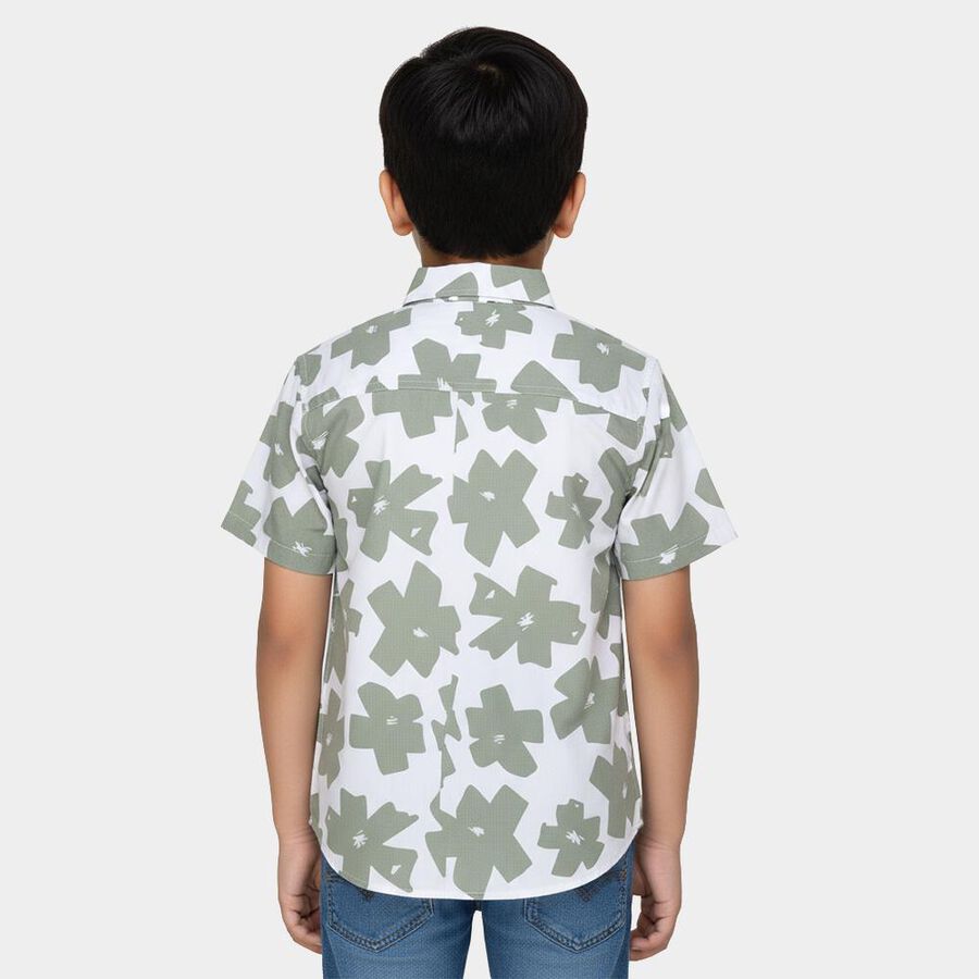 Boys Olive Cotton Classic Collar Casual Shirt, Olive, large