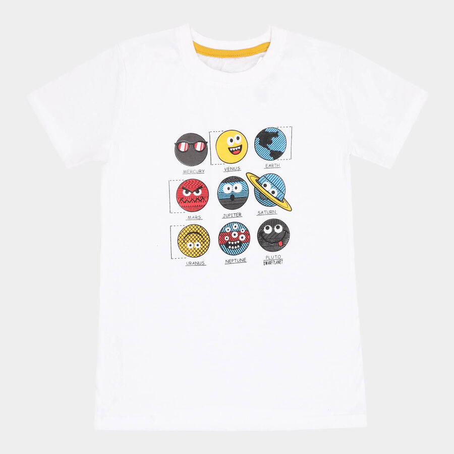 Boys Round Neck T-Shirt, सफ़ेद, large image number null