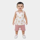 Infant Girl Pink Cotton Sleeveless Bear Print Shorts Set, Light Pink, small