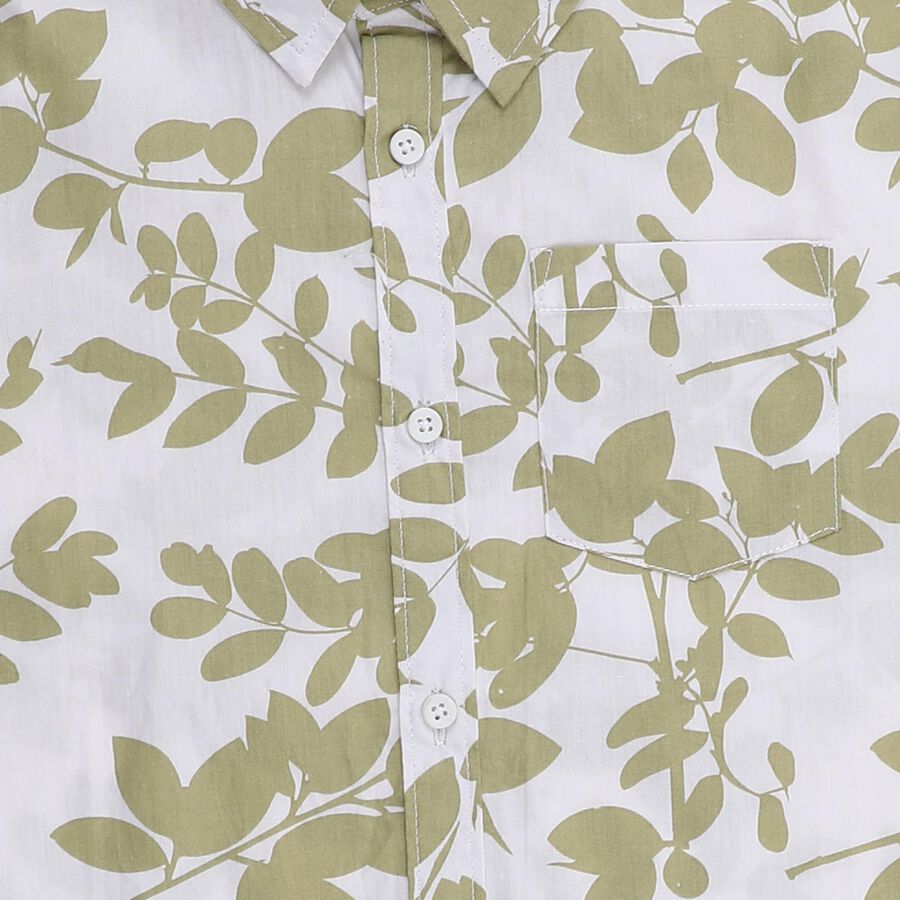 Boys' Muted Olive Green Cotton Half Sleeve Classic Collar Casual Shirt, ओलिव, large image number null