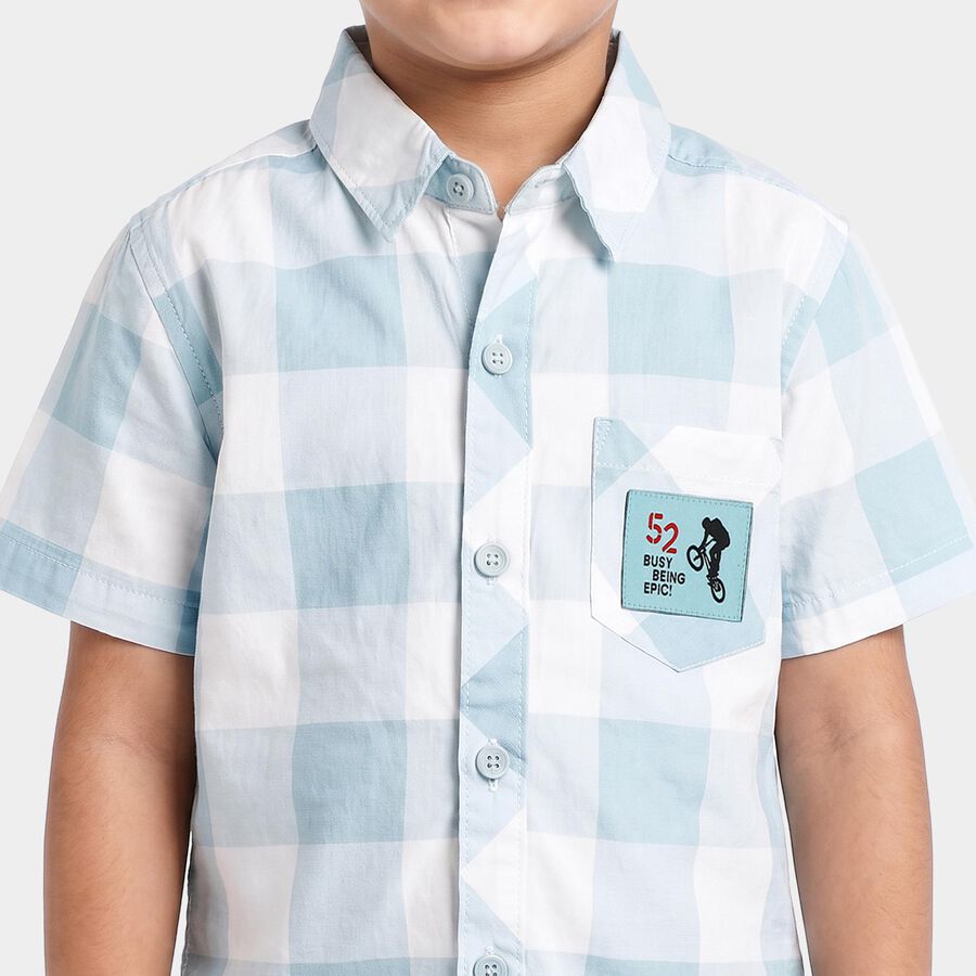 Boys Light Blue Cotton Spread Collar Casual Shirt, Light Blue, large