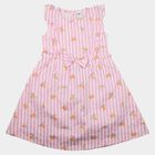 Girls' Lilac Striped Floral Printed Fit and Flare Frock, Lilac, small