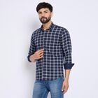 Men's 100% Cotton Casual Shirt , नेवी ब्लू, small