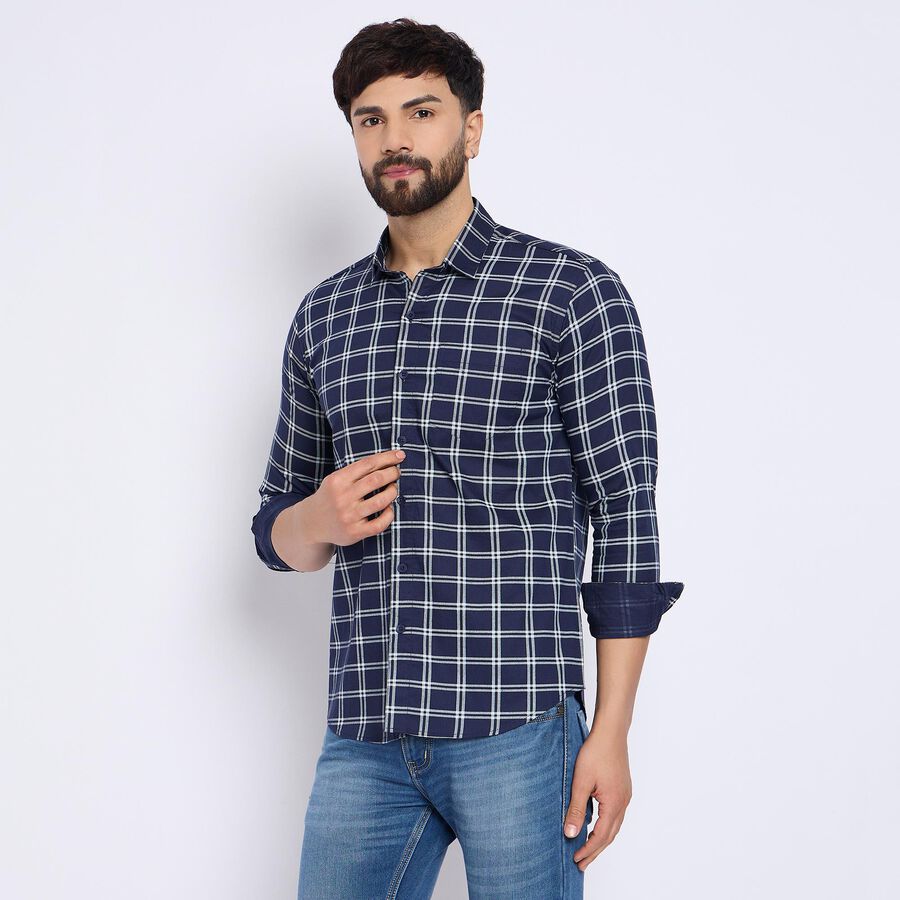 Men's 100% Cotton Casual Shirt , नेवी ब्लू, large