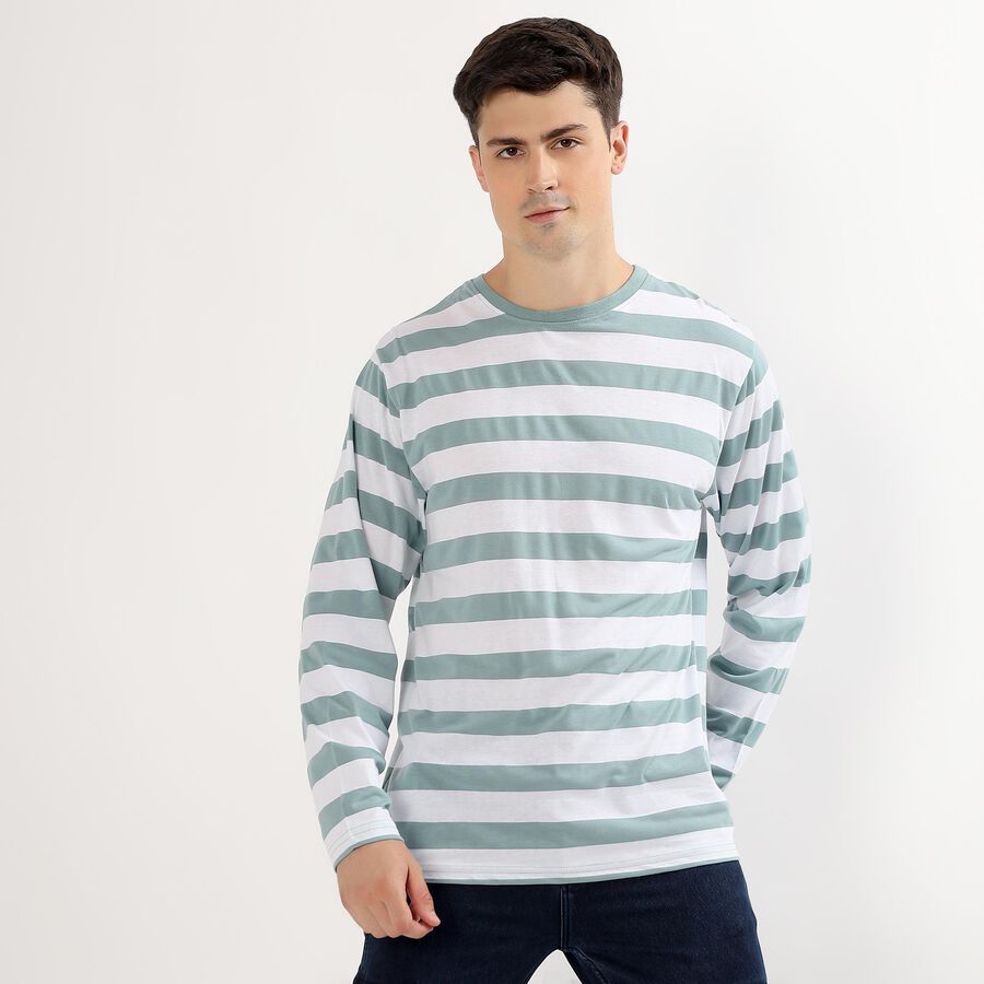 Men's Muted Sage Green Crew Neck Casual T-Shirt, एक्वा, large image number null