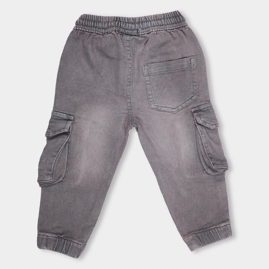 Infants' Washed Grey Regular Fit Rib Waist Cargo Jeans, Dark Grey, large image number null