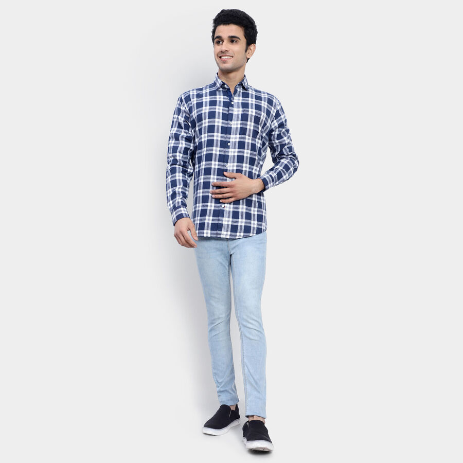 Cotton Checks Casual Shirt, Navy Blue, large image number null