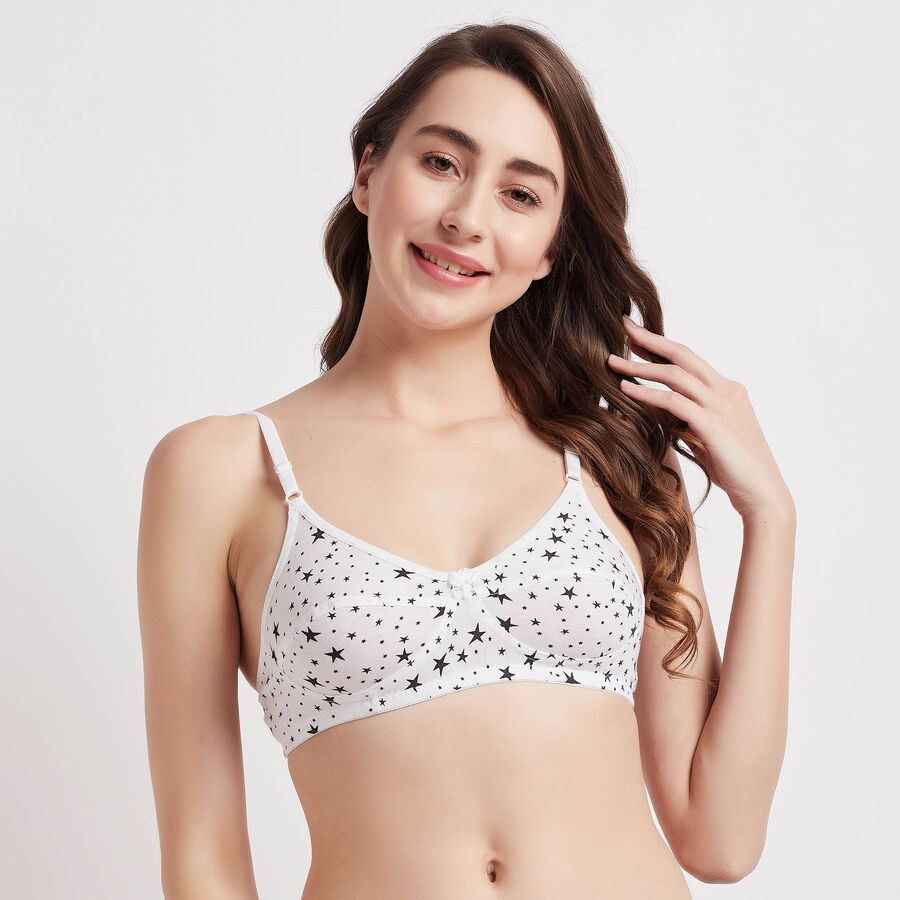 Printed Non-Padded Bra, White, large image number null