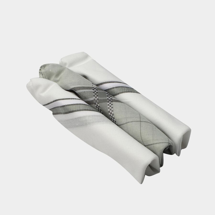 Men's White Checked Pack of 3 Handkerchief, Light Grey, large