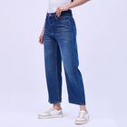 Women's Stonewashed Blue Wide Leg High Waist Jeans, Mid Blue, small