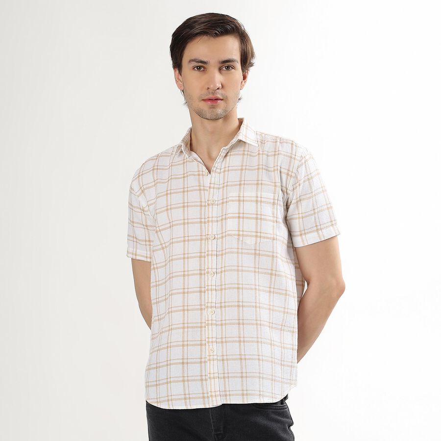 Men's Light Beige Cotton Classic Casual Shirt, गहरा पीला, large image number null