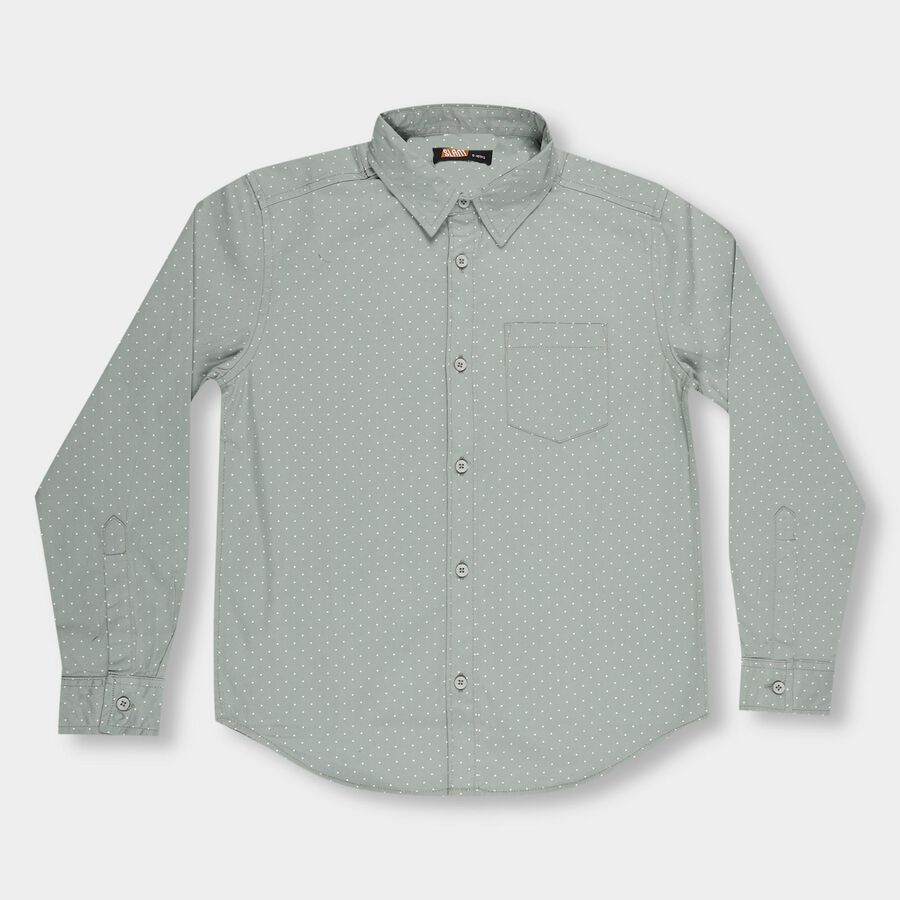 Boys Light Sage Green Cotton Classic Casual Shirt, Light Green, large image number null