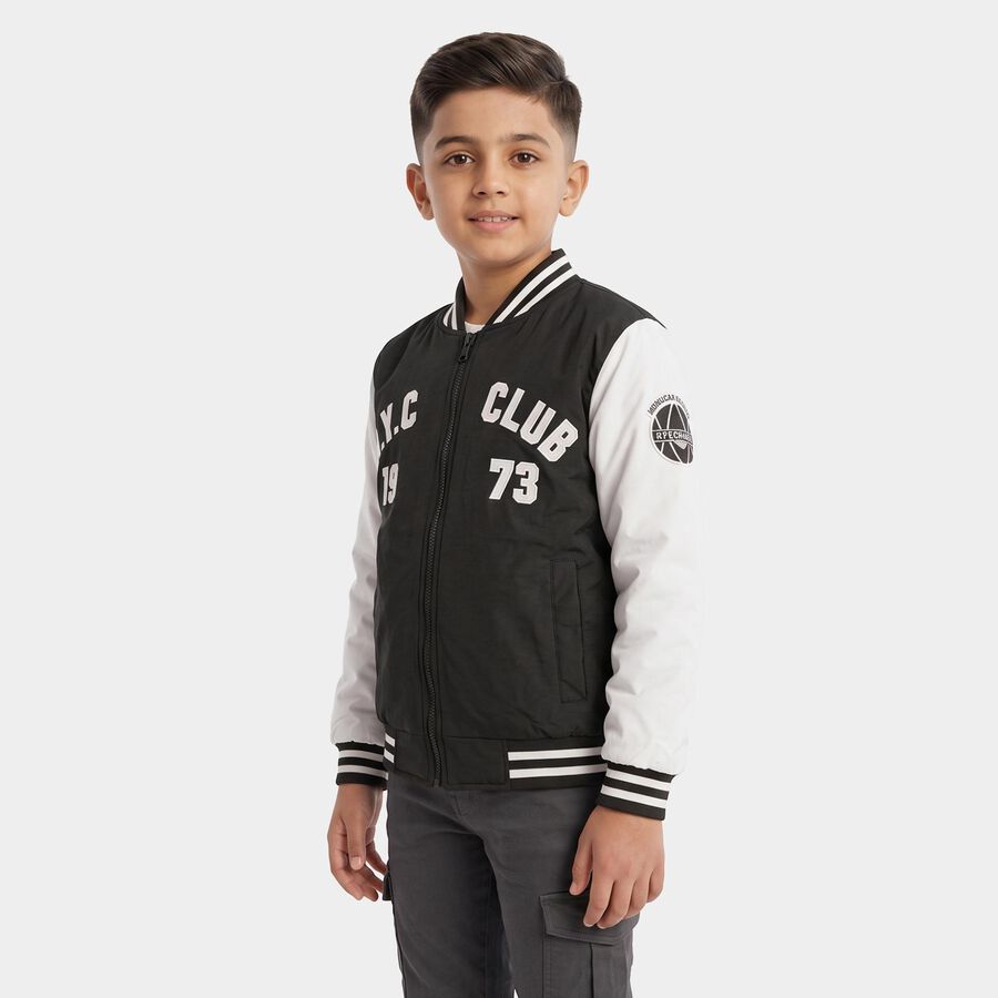 Boys Black Varsity Jacket, Black, large