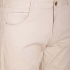 Solid Slim Fit Casual Trousers, Off White, small image number null