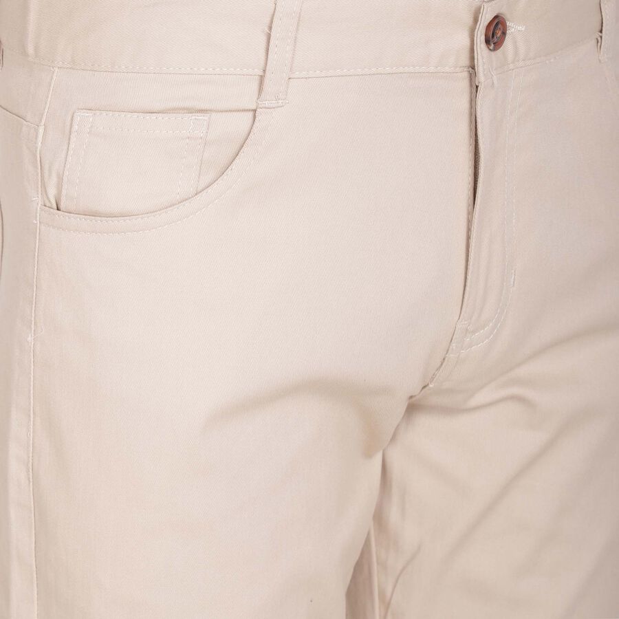 Solid Slim Fit Casual Trousers, Off White, large image number null