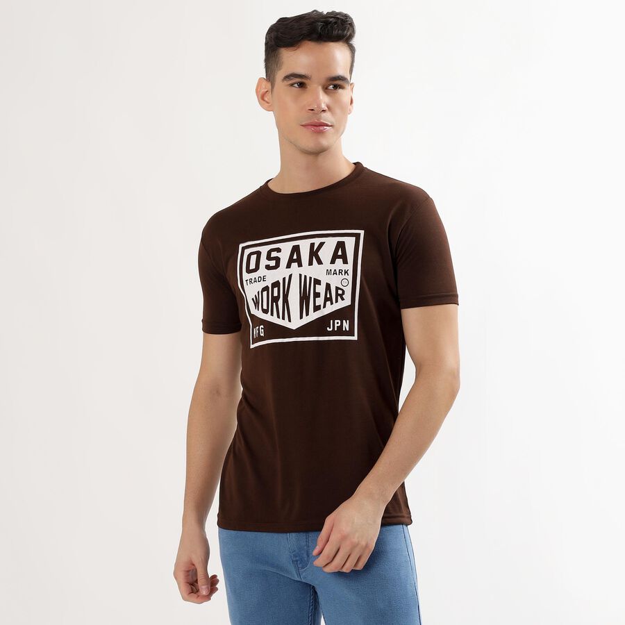 Men's Deep Brown Round Neck Graphic T-Shirt, Brown, large image number null