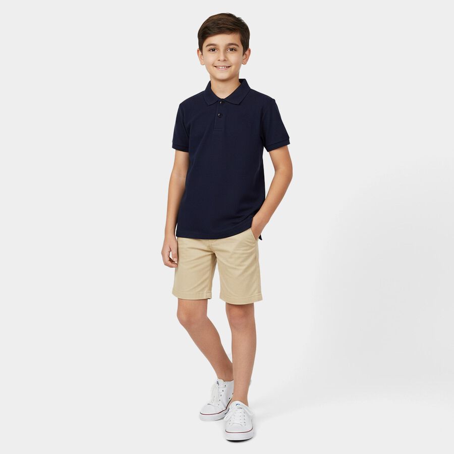 Boys Navy Blue Round Neck Casual Half Sleeve T-Shirt, नेवी ब्लू, large