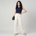 Women's Cream Regular Fit Textured Floral Palazzos, ऑफ व्हाइट, small