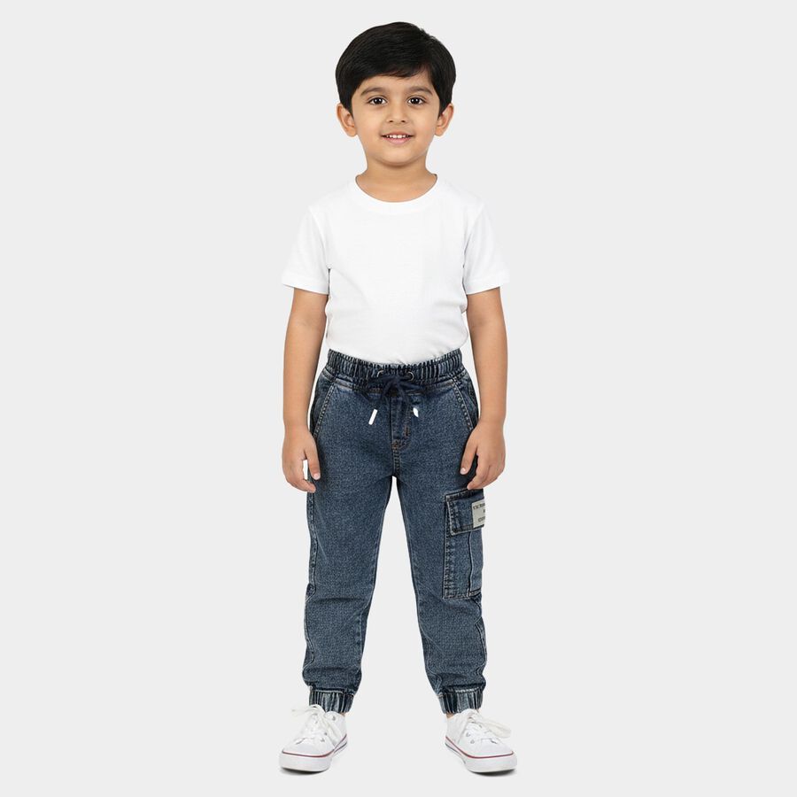 Boys Blue Cargo Jogger Fit Jeans, गहरा नीला, large