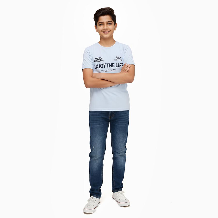 Boys Light Blue Round Neck Casual T-Shirt, Light Blue, large image number null
