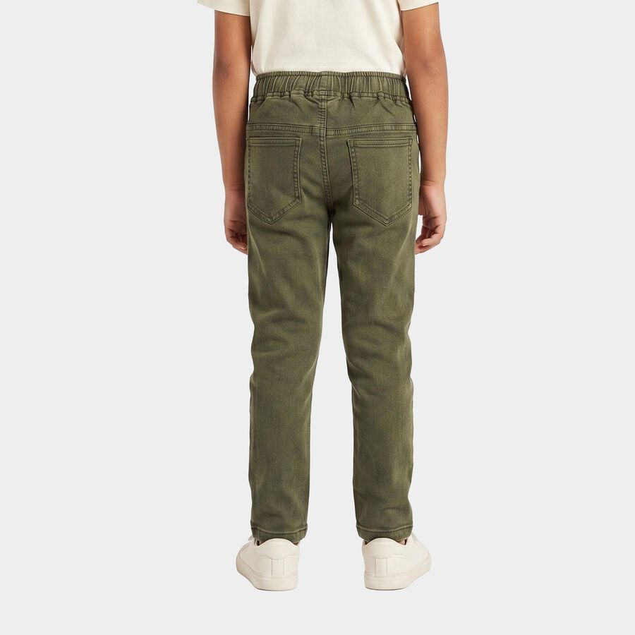 Boys' Olive Green Straight Fit Drawstring Waist Jeans, ओलिव, large