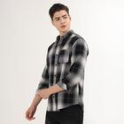 Men's Black and White Cotton Spread Collar Casual Shirt, Black, small