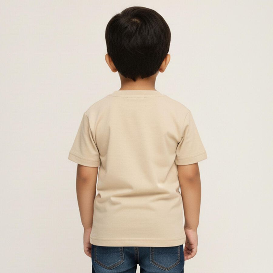 Boys' Light Beige Crew Neck Casual T-Shirt, गहरा पीला, large image number null