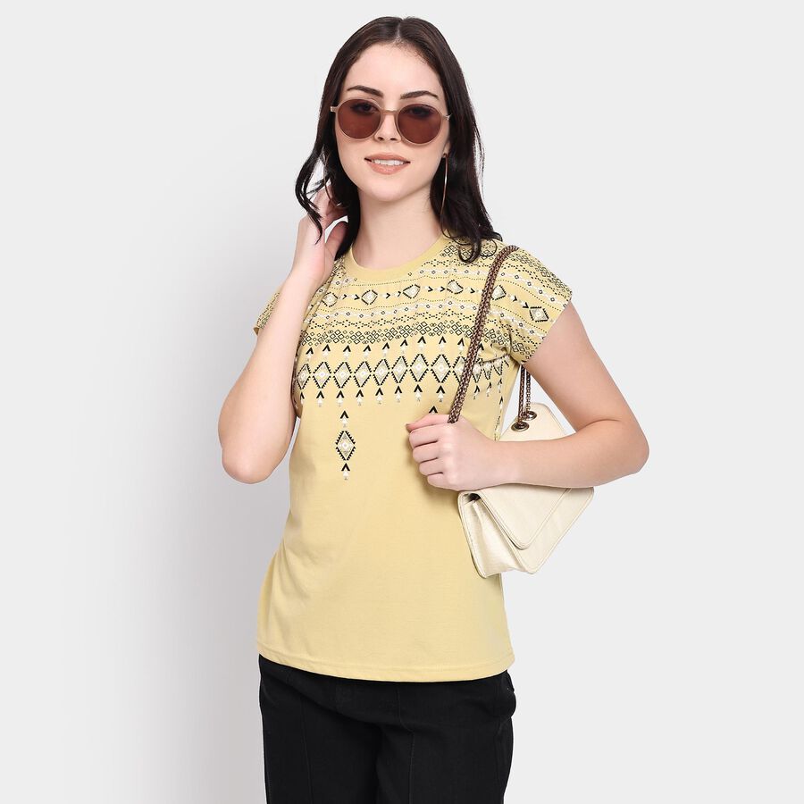 Ladies' Round Neck T-Shirt, खाकी, large