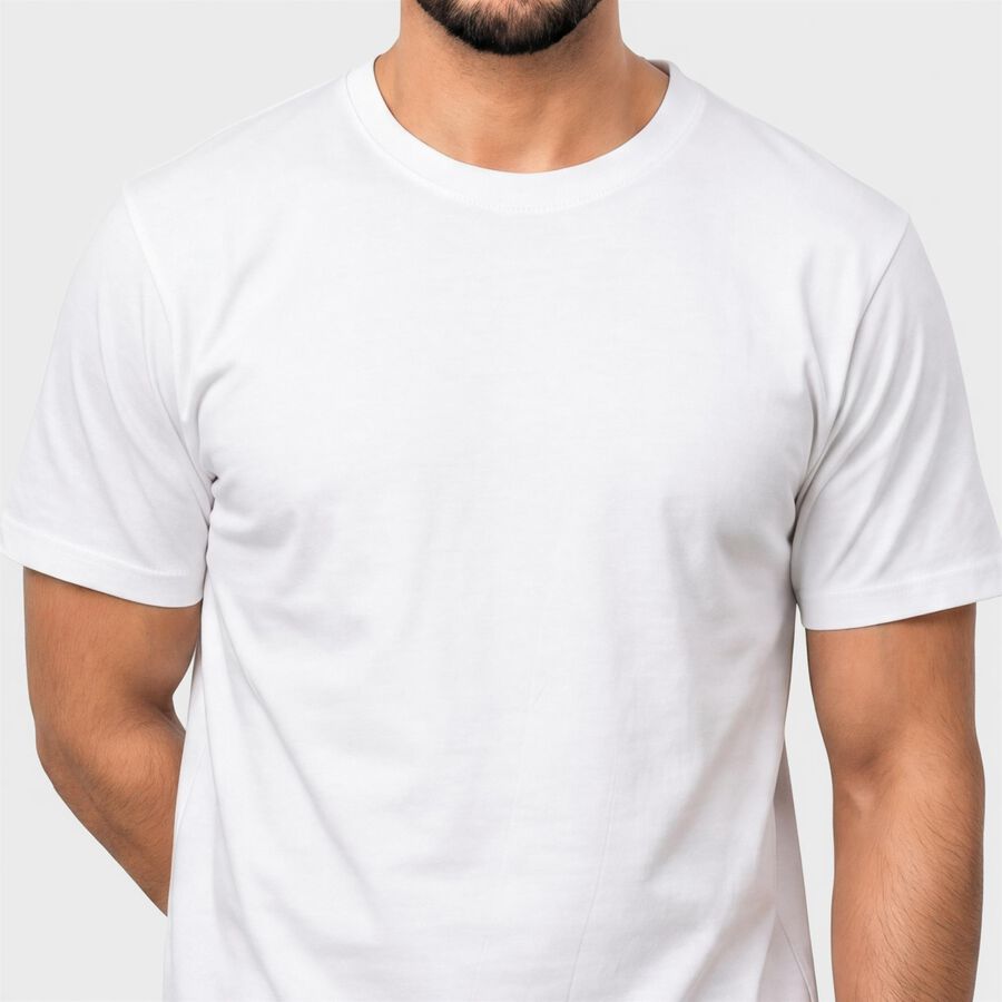 Men's White Cotton Round Neck Regular T-Shirt, सफ़ेद, large