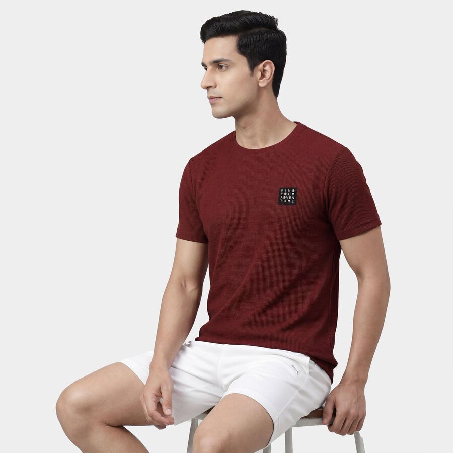 Men's Pink Round Neck Athleisure T-Shirt, Light Pink, large