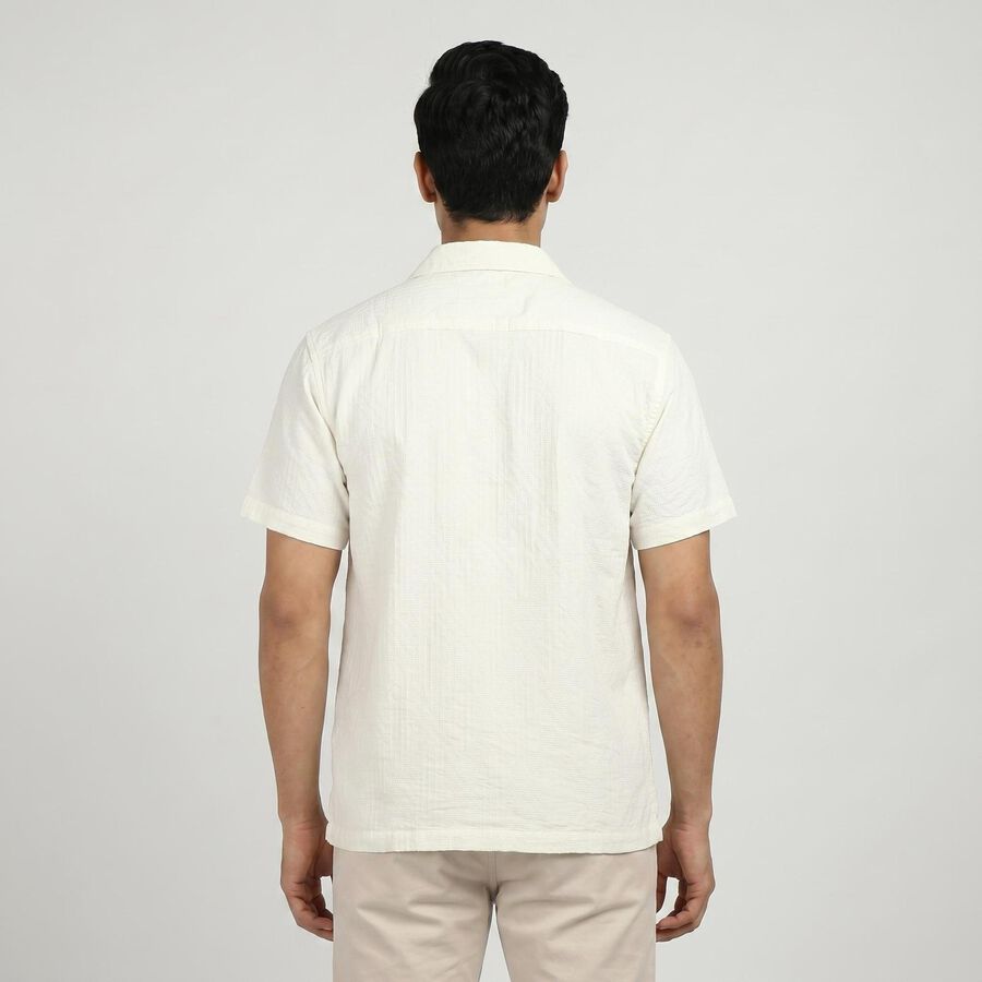 Men's Cream Camp Collar Casual Shirt, Off White, large
