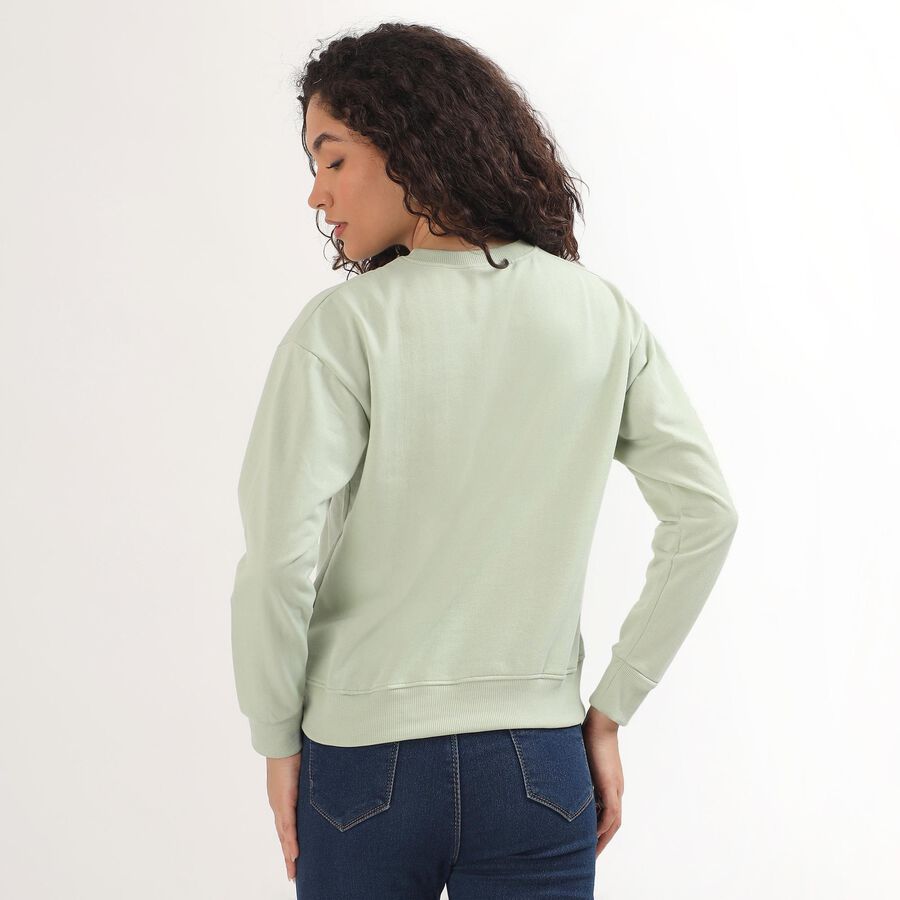 Women's Sage Green Crew Neck Graphic Sweatshirt, हल्का हरा, large image number null